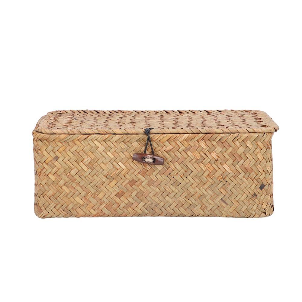 Seagrass Seagrass Storage Basket Handwoven With Lid Woven Rectangular Basket Rectangular Basket Bins with Lids Office Desk