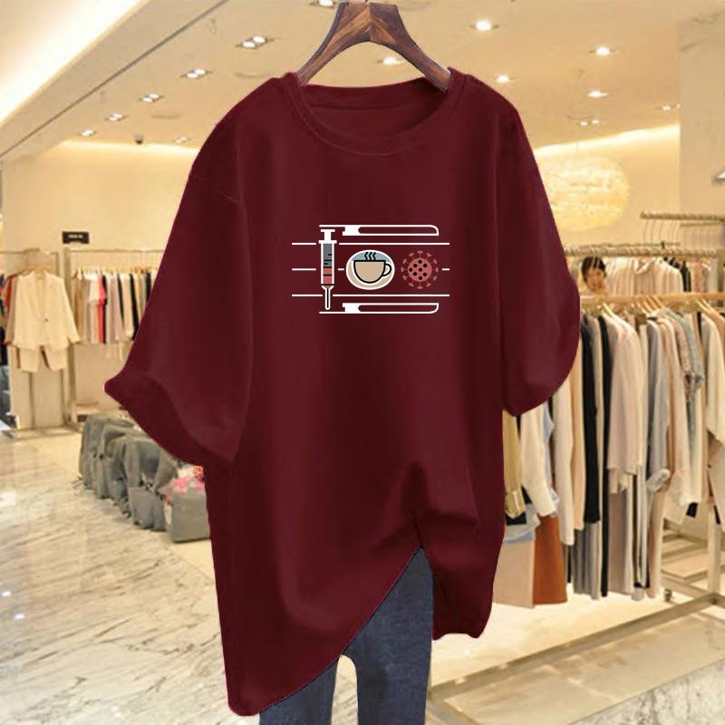 Cotton Printed T-shirt Women's Summer New Printed Short-sleeved Top Women's Supply T-shirt Medium and Long