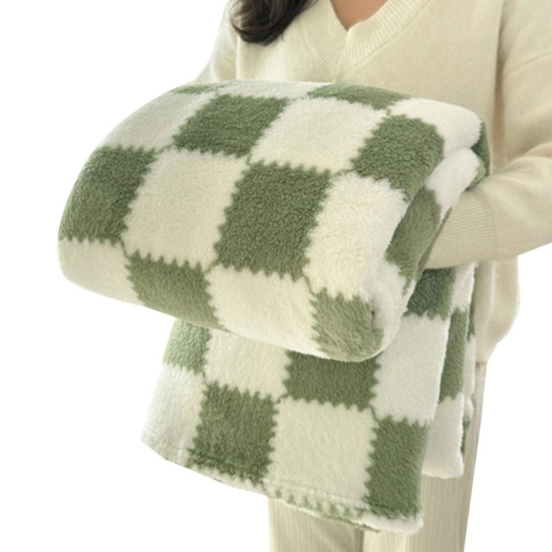 Thick Corals Fleece Grid Blanket Warm Throw for Home Travel Sturdy Machine Washable Polyester