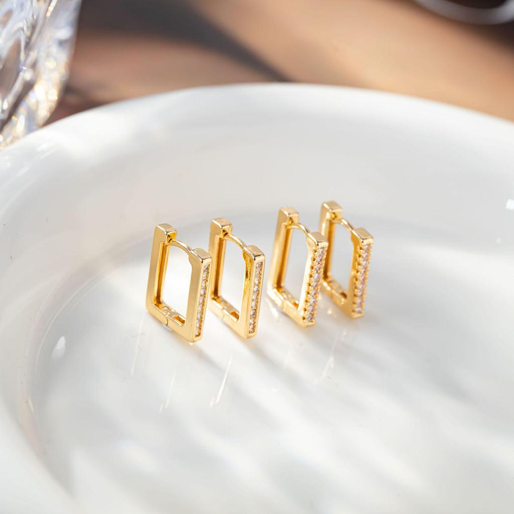 Hong Kong Style Rhinestone Square Geometric Earrings - Trendy and Chic Ear Studs
