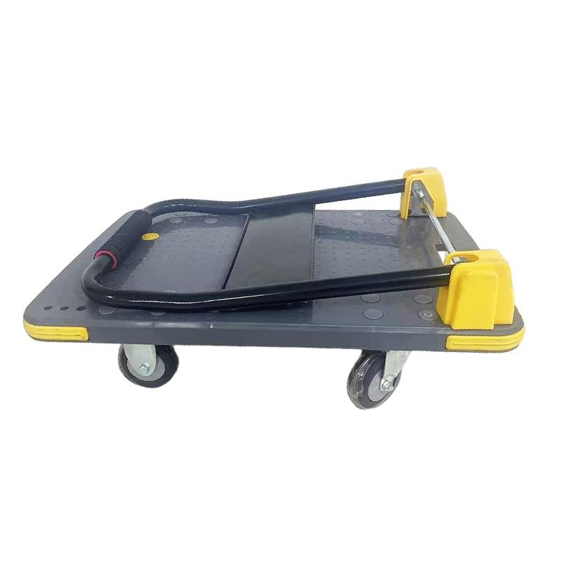 Reinforced Gray Folding Hand Push Flatbed Cart - Silent Heavy-Duty Design