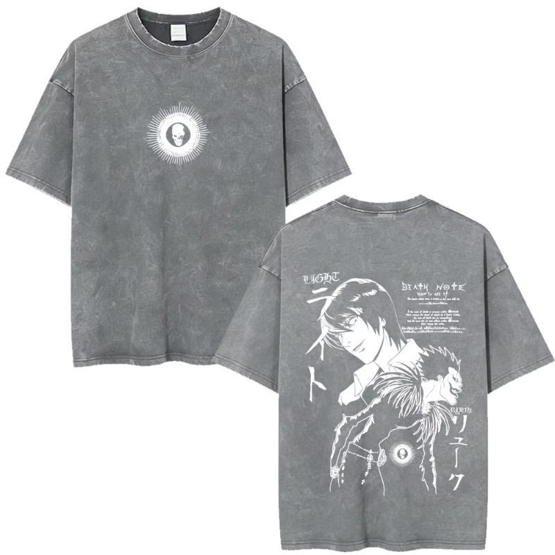 Anime Death Note Ryuk Yagami Light Vintage gewaschenes T-Shirt Herrenbekleidung Baumwoll-T-Shirt Mode Kurzarm-T-Shirts Streetwear