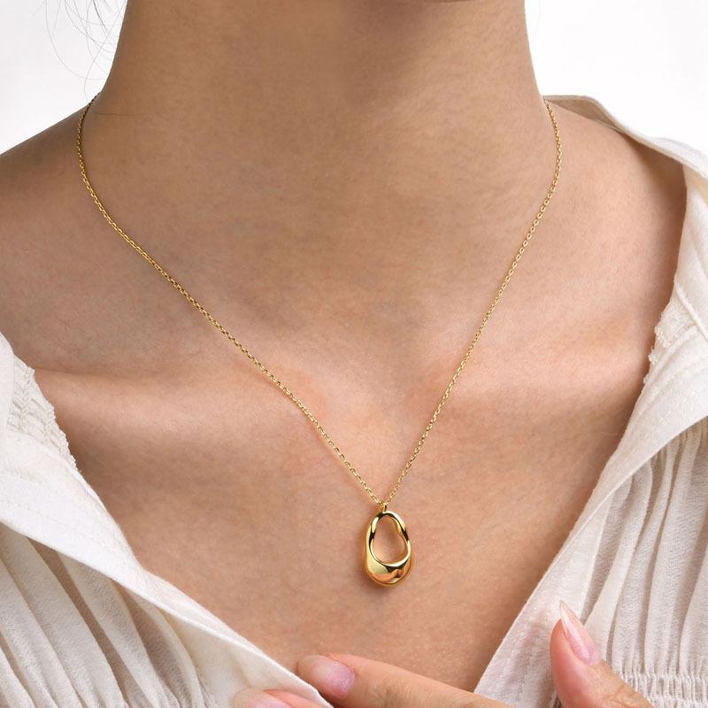 18K Gold Plated Pendant Necklace For Women, Hollow Irregular Statement Necklace Trendy Jewelry