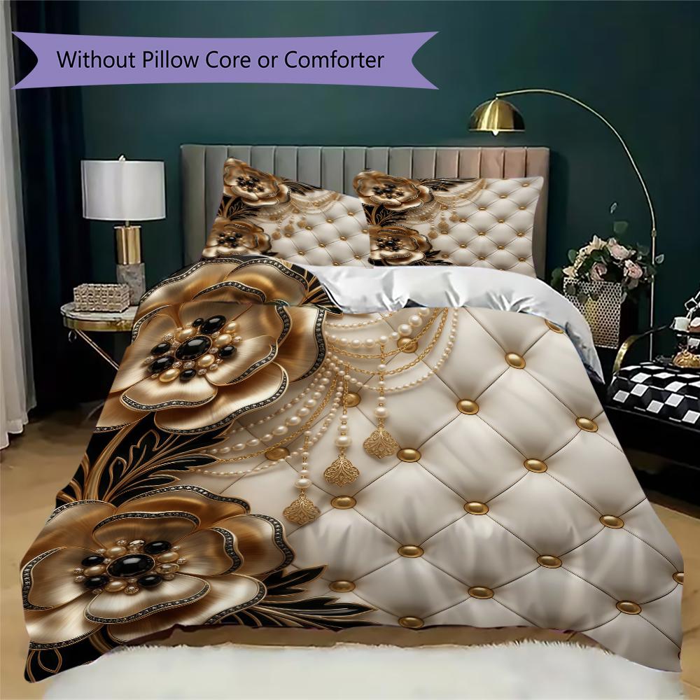 Gold Leather Pattern Bedding uilt Set uilt Cover Pillowcase Home Decoration Birthday Gift (1 * duvet cover + 2 * pillowcase without core)