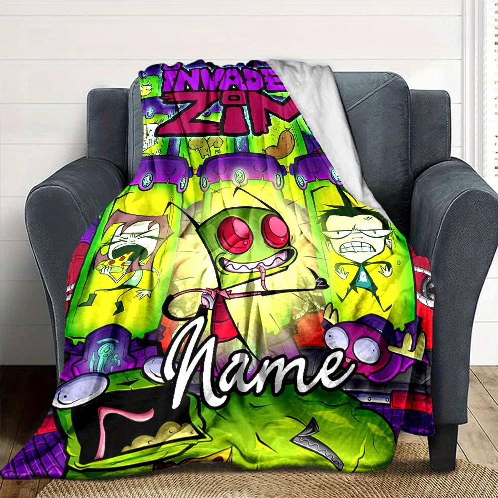 Invader Zim Flannel Blanket With Customizable Name Comfortable In All Seasons Suitable For Sofas Beds Travel Camping And Office Decoration Perfect