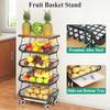 Fruit Basket Kitchen Pantry Organizers and Storage - Wooden Top Table Stackable Metal Wire Basket Stand Cart for Fruit Vegetabl