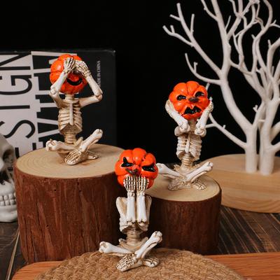 Meditation Yoga Pumpkin Head Skull Doll Ornament Home Halloween Horror Doll Arrangement Scene Props