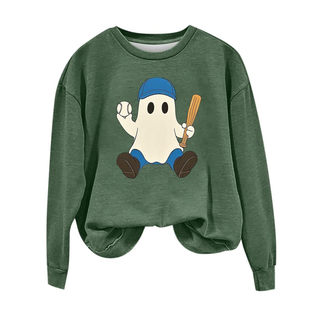 Women's Fashion Long Sleeve Halloween Print Round Neck Sweatshirt Top