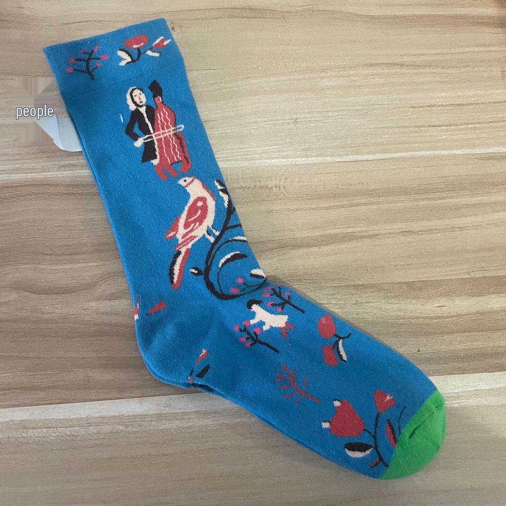 Bonne Maison: Retro-Ölgemälde-Socken für Damen, mittelhoch, luxuriös, französisch, bis zur Wade