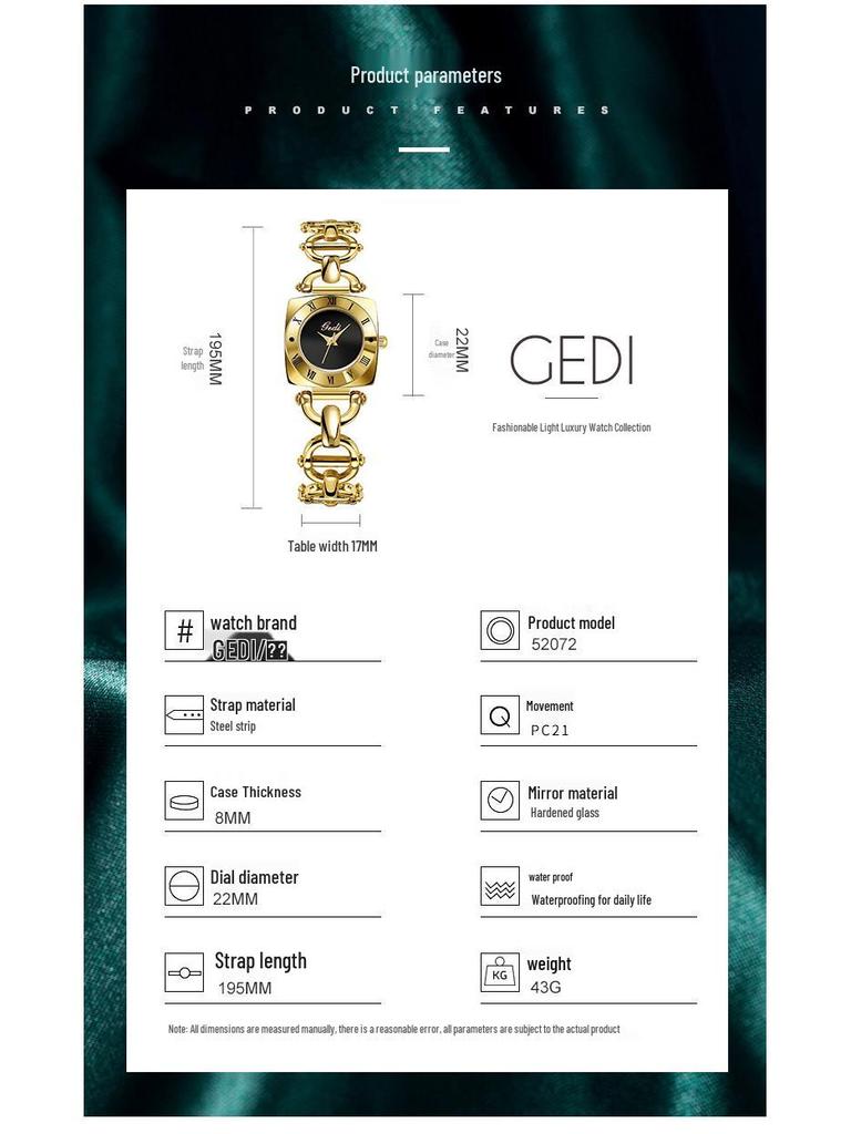 GEDI Alloy Vintage Quartz Watch - Elegant Ladies' Design with Exquisite Copper Bracelet