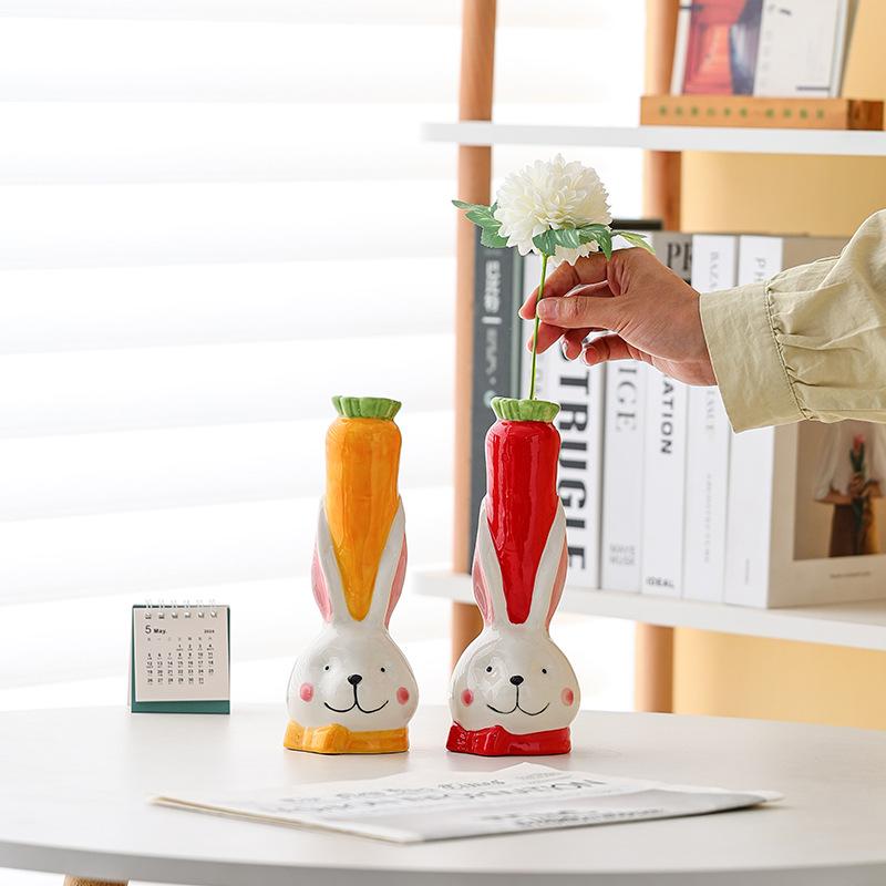 Art Cartoon Rabbit Vase Vase Ornament Living Room Flower Arrangement Desktop Decoration Housewarming Gift Japanese Creativity