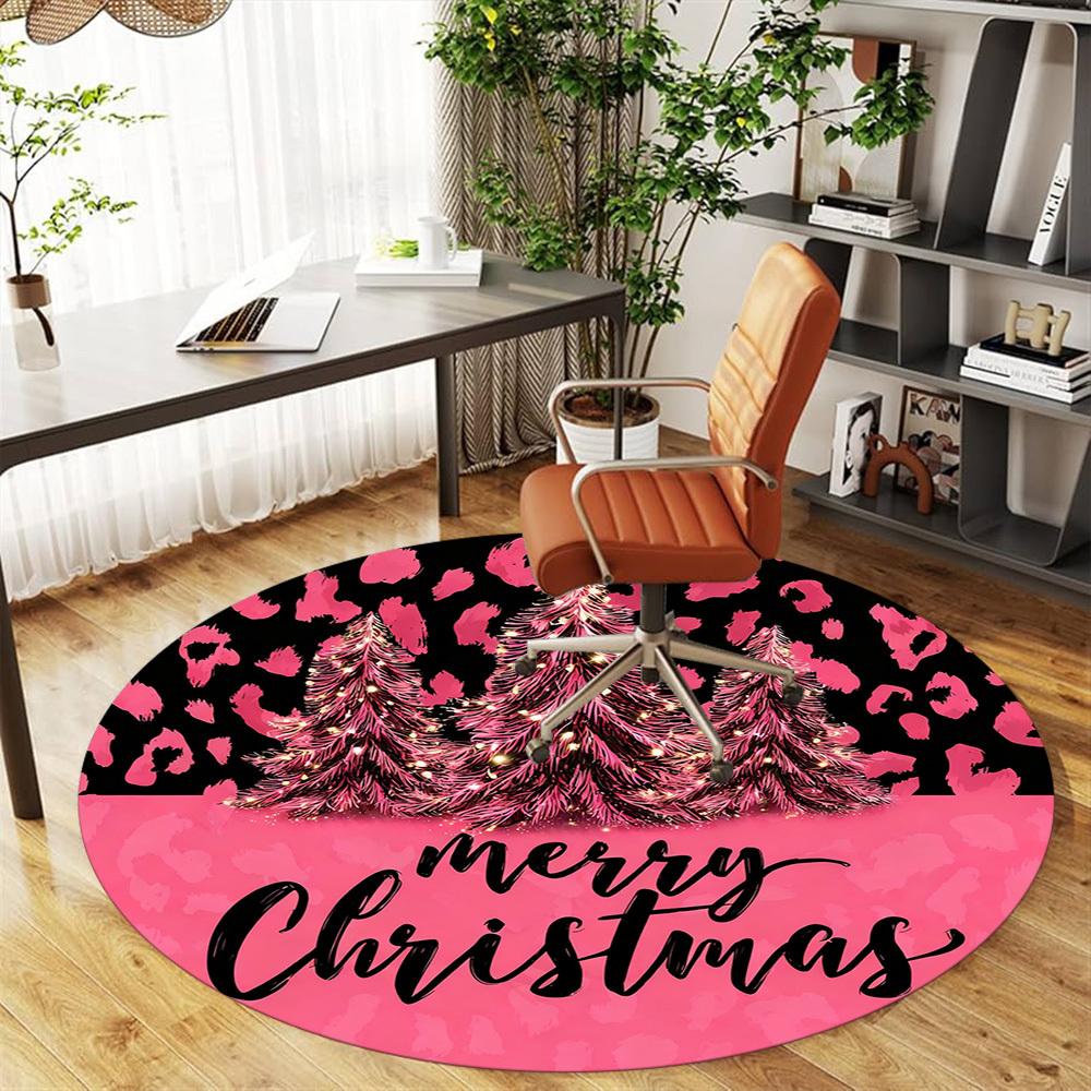 1PC Christmas tree leopard print Office Round Area Rug, Under Office Chairs Bedroom Living Room Home Decor, Carpet for Office -1110137