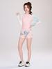 Hao Zhi Lang Women's Pink Long-Sleeve Swimsuit with Boy Shorts - Nylon Swimwear for Pools