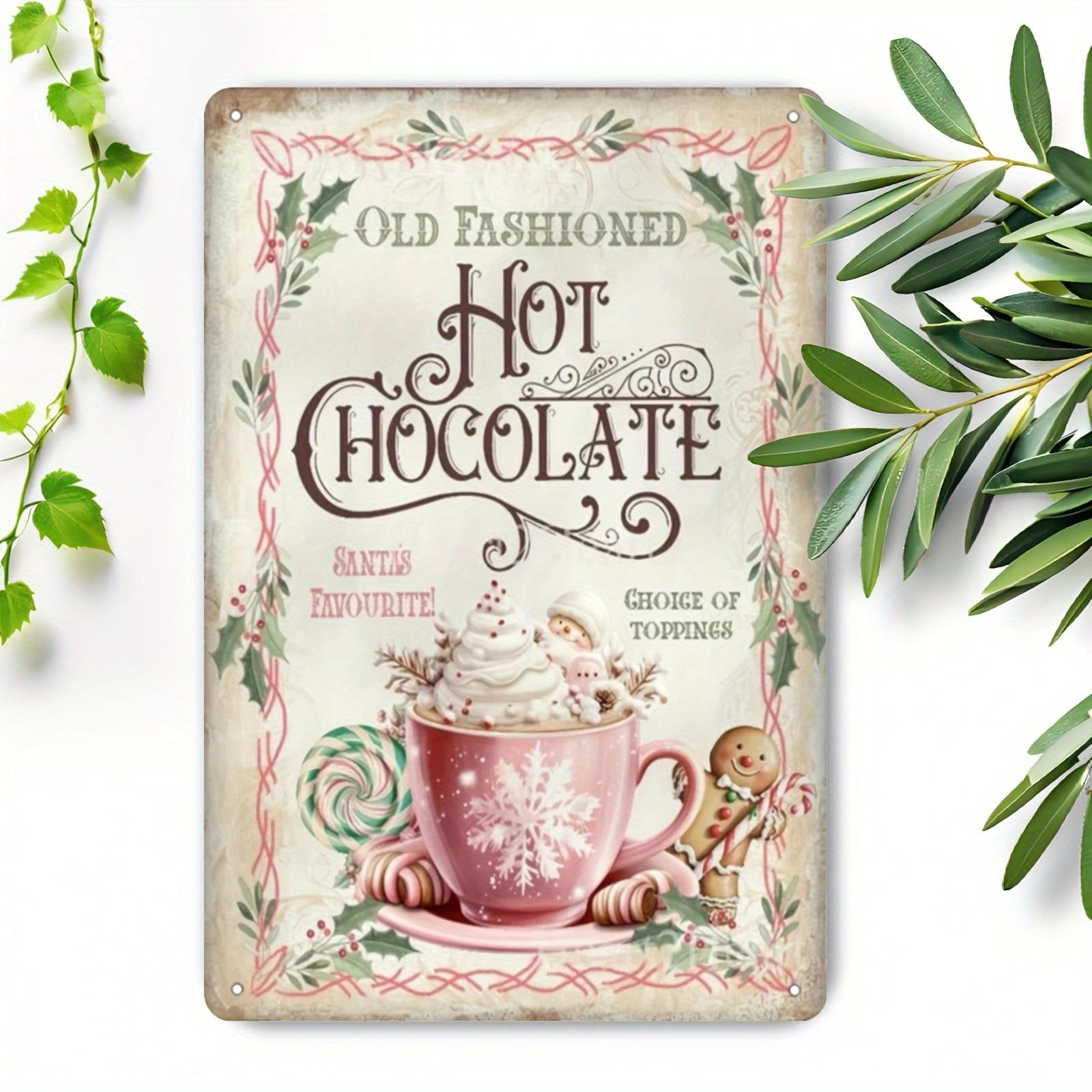 

Vintage Iron Metal Wall Art Christmas Hot Cocoa Retro Decor with Snowflakes Gingerbread Motifs Rustic Holiday Sign 20x30cm（7.8x11.8inch）