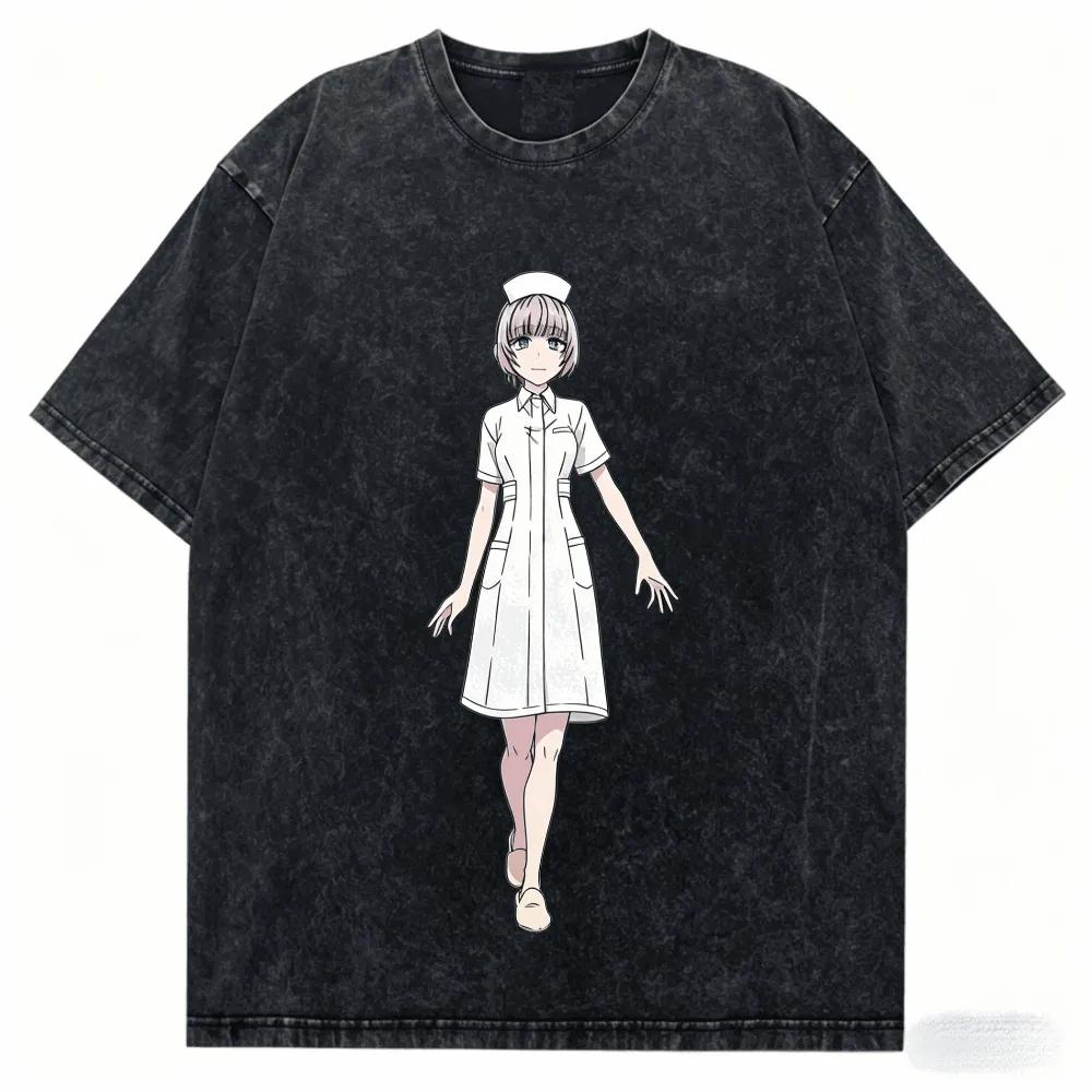 Haru Nanakusa Print T-shirt Call Of The Night Clothing Men Women Short Sleeve Tshirts Vintage Washed T Shirt Cotton Streetwear