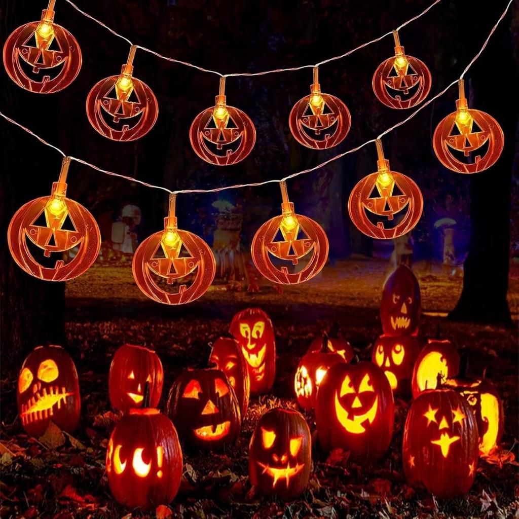 1pc 20LED Orange Flat Hollow Halloween Pumpkin Lights String Battery Powered Suitable For Home Party Garden Yard Halloween Decor
