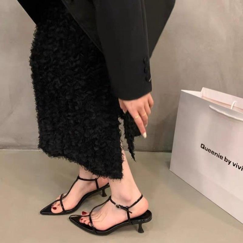 Fashion Women's Fashionable Sandals Thin High Heels Summer Line of Day Pointing Open Toe Ankle Strap Women's Shoes Casual Ladies Sandals