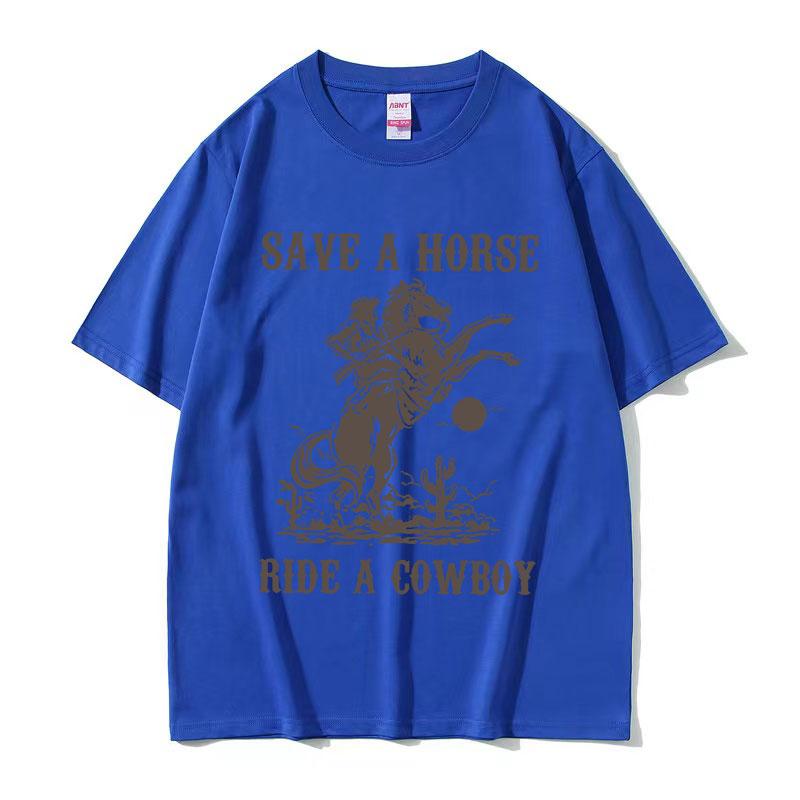 Peter Anor Save A Horse Ride A Cowboy Men's pattern print T-shirt Harajuku Retro Casual T-shirt 100% pure cotton Short sleeve