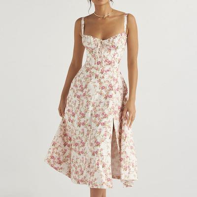 Women's Oversized Print Chiffon Dress Long Casual Strap Dresses Elegant Midi Floral Summer Dress For Women Clothing Party