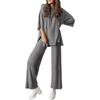 Women's 2 Piece Outfit Oversized Half Sleeve Top Wide Leg Pants Set Casual Loungewear