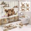 Cute Highland Cattle Printed Shower Curtain Waterproof Durable Polyester Bath Curtain For Home New Year Christmas Bathroom Decor