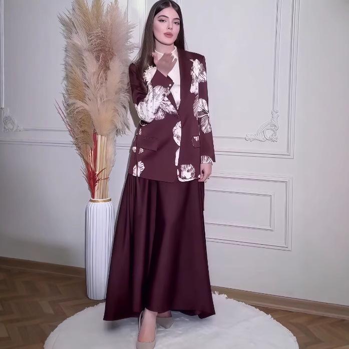 European & American Elegant Fashion Print Jacket + Midi Skirt Set - Autumn 2025 Collection