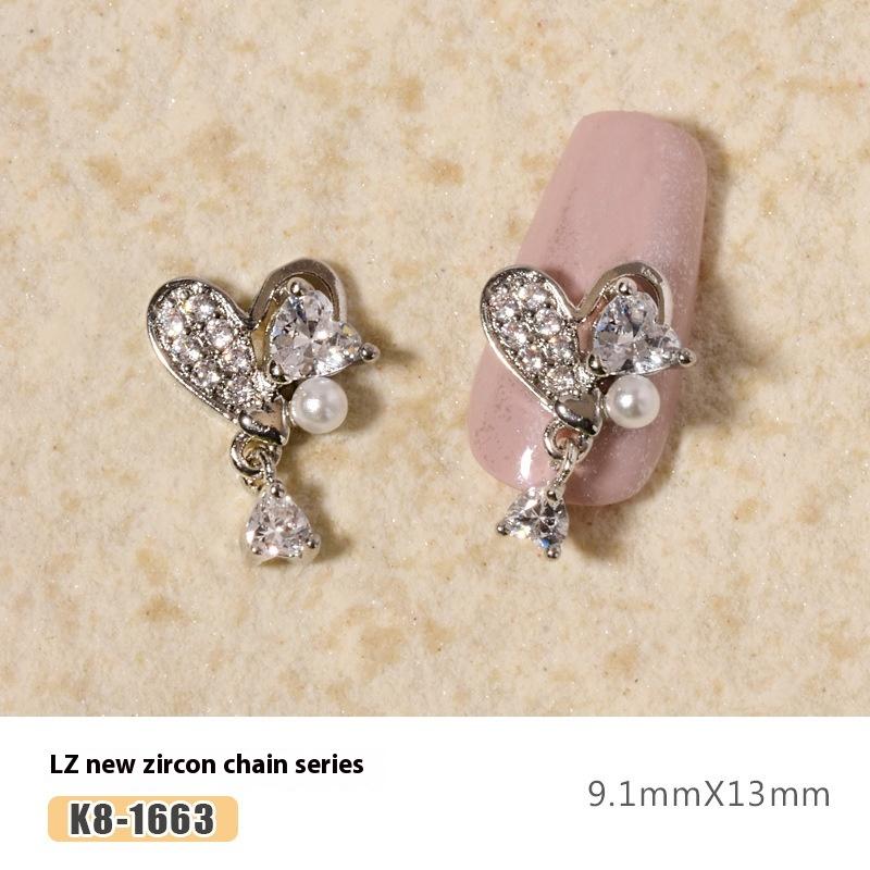 Nail Art Zircon Plated Real Gold Chain Jewelry Pearl Pendant Gold Bow Zircon Chain