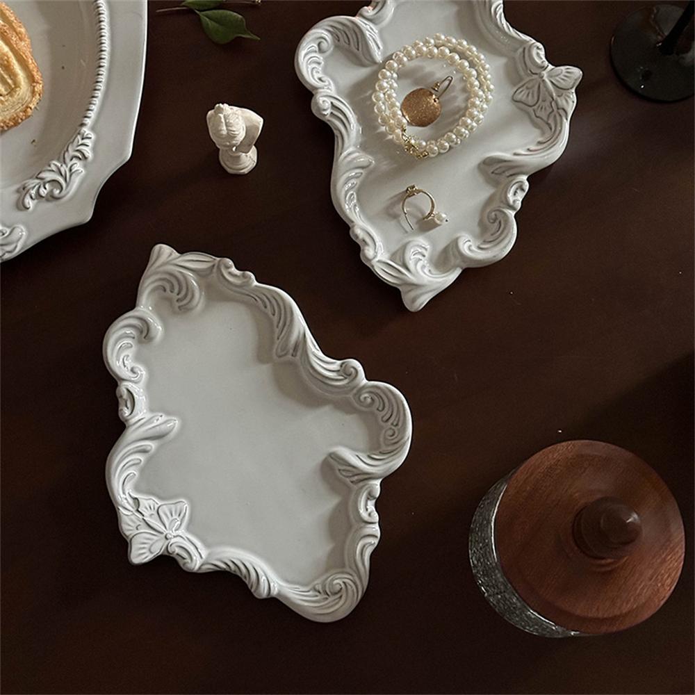Palace Vintage Ceramic Decorative Dinner Plate White Butterfly Lace Bakeware Tableware Kitchen Supplies Decorative Plate