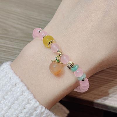 Pulseira com pingente de pêssego com contas de cristal para mulheres