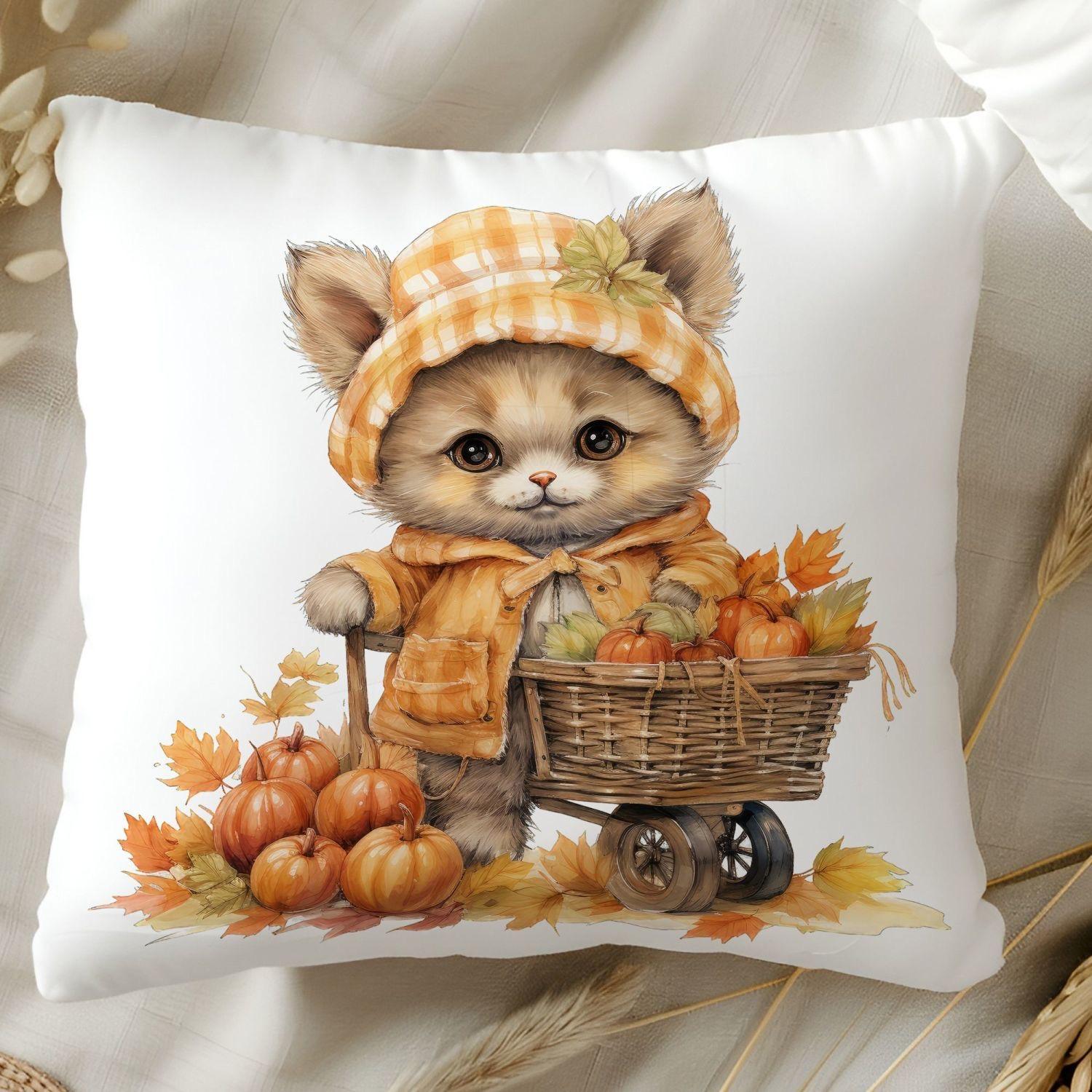 

Cartoon Cat Pattern Square Polyester Pillowcase, Sofa Living Room Decorative Cushion Cover, Bedroom Bedside Pillow Cover 16x16Inch