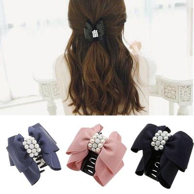 Fashion Women Bowknot Rhinestones Simulated Pearl Hair Clip Claw Headwear Hair Accessorie