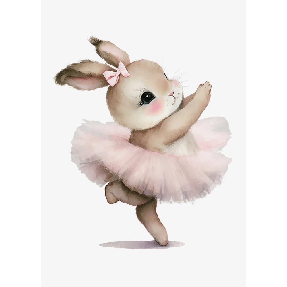 Süßer Ballerina-Hase Ballett Tier Poster und Drucke Leinwanddruck Wandkunst Bild für Mädchenzimmer Kinderzimmer Heimdekoration