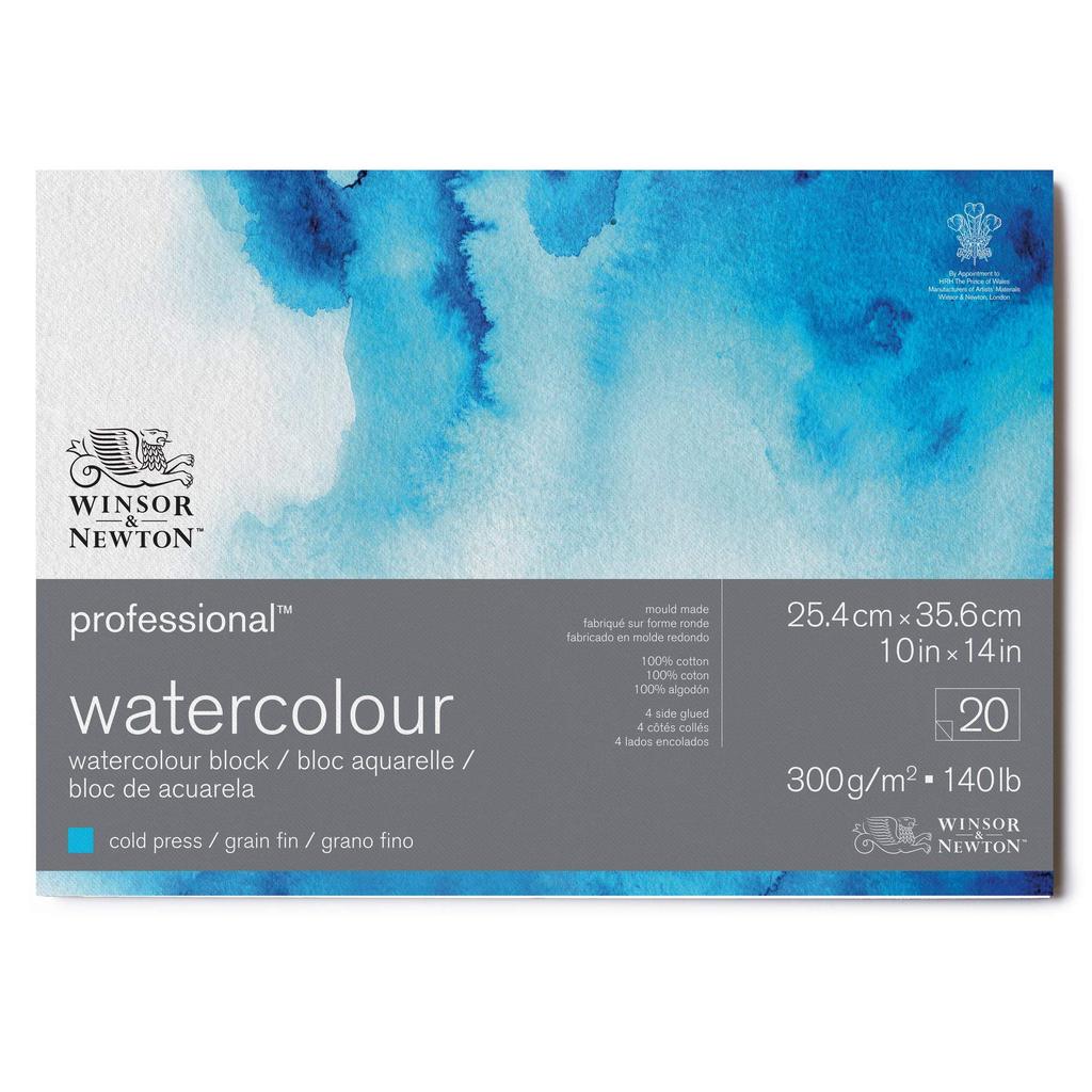 Winsor & Newton Professional Watercolor Paper, Block, Bright Natural White, Medium Grain, 300g, 25.4 X 35.6cm, 20 Sheets, 19102003