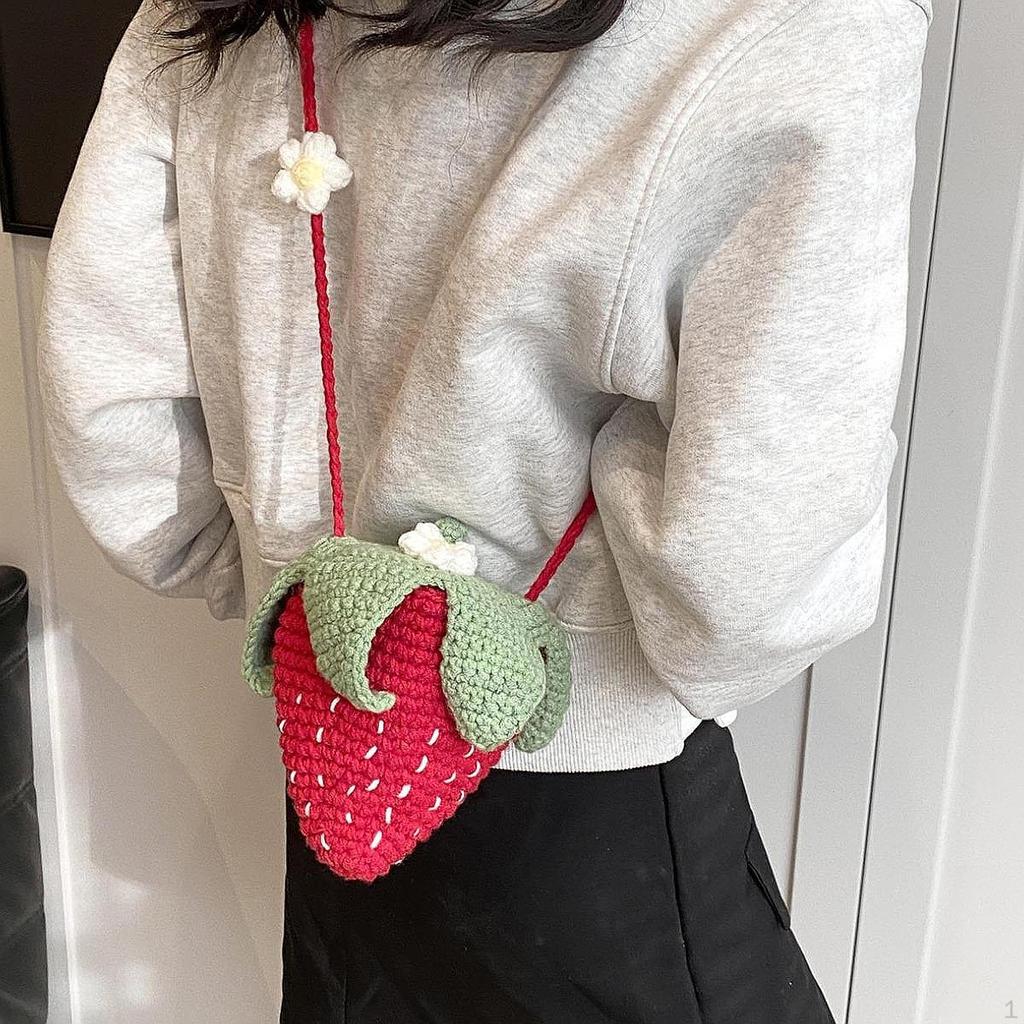 Hand Knitted Strawberry Bag Casual Cute Handbag for Work Street Daily Use Travel