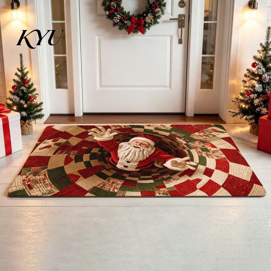 Winter Snowman Welcome Rug 3D Christmas Entrance Rug, Santa Claus Floor Mat, Non-slip Non Slip Washable Door Mat Festive for Front Bathroom
