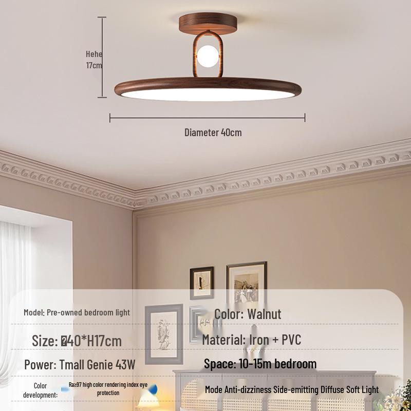 Minimalist Walnut Wood Grain Bedroom Ceiling Light for Dining, Study, and Kids' Rooms - Simple and Stylish Design