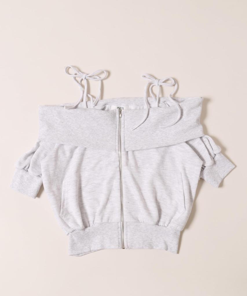 WEGO PHILLY Ribbon Short Sleeve Gray Off-the-Shoulder Hoodie, Women's,