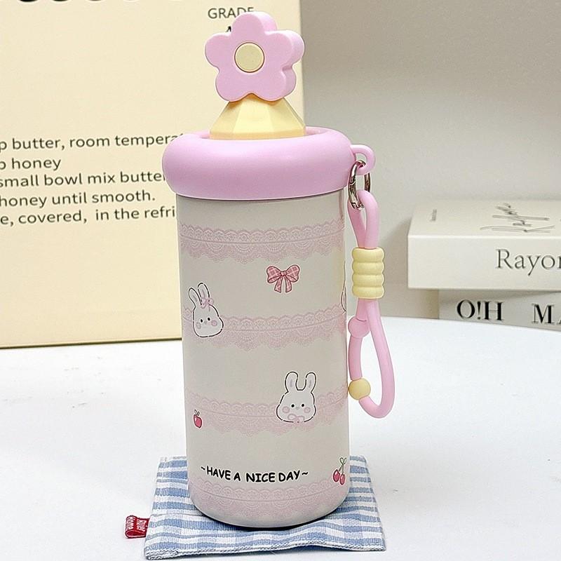 Cute Cat Theme 600ml Stainless Steel Insulated Travel Mug With Straw For Kids And Adults