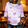 Women's Halloween Printed Hoodie Loose Fit Three-Quarter Sleeve Casual Top