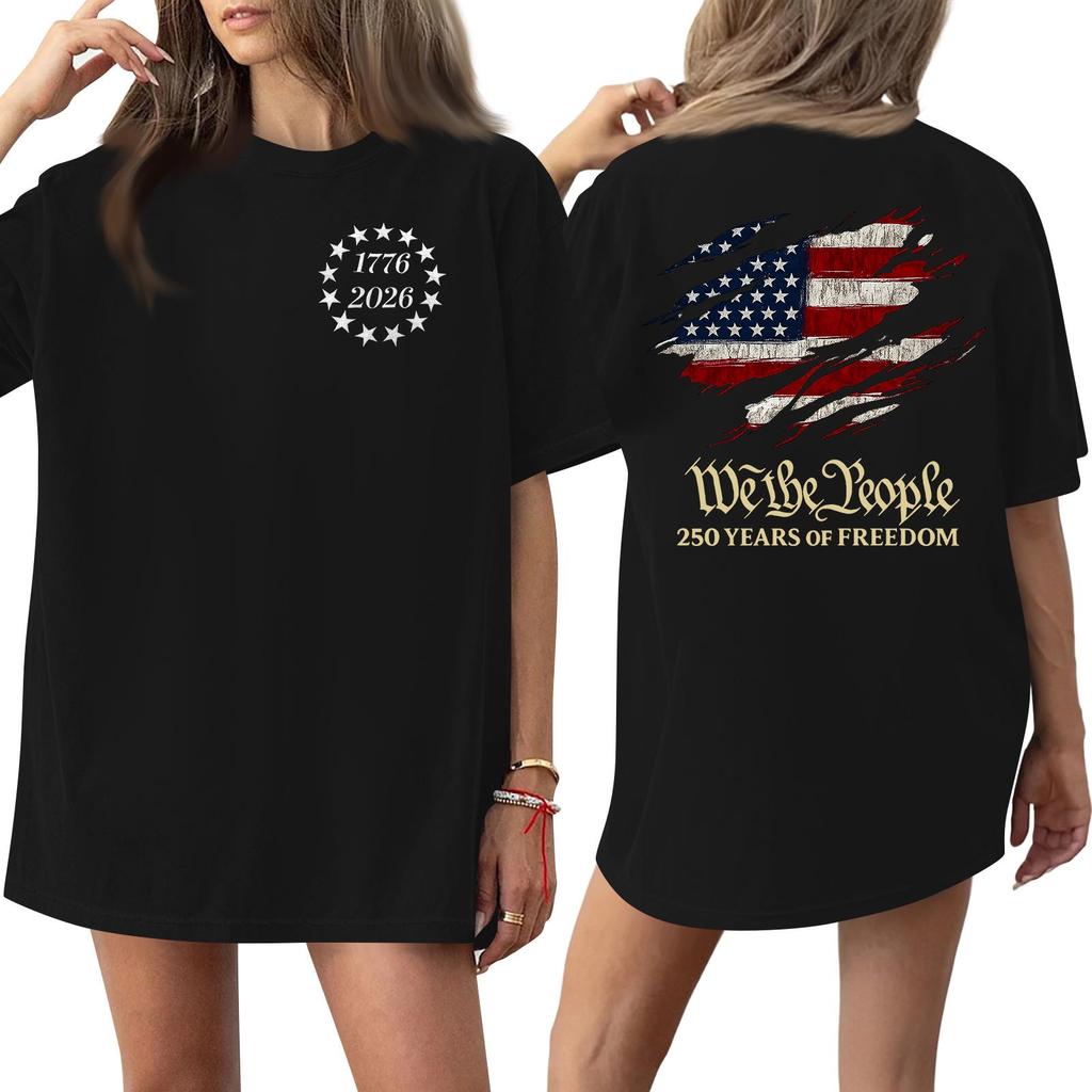 Women Casual Crew Neck Short Sleeve T Shirt 250th Anniversary Graphic Print Loose Fit Lightweight Top