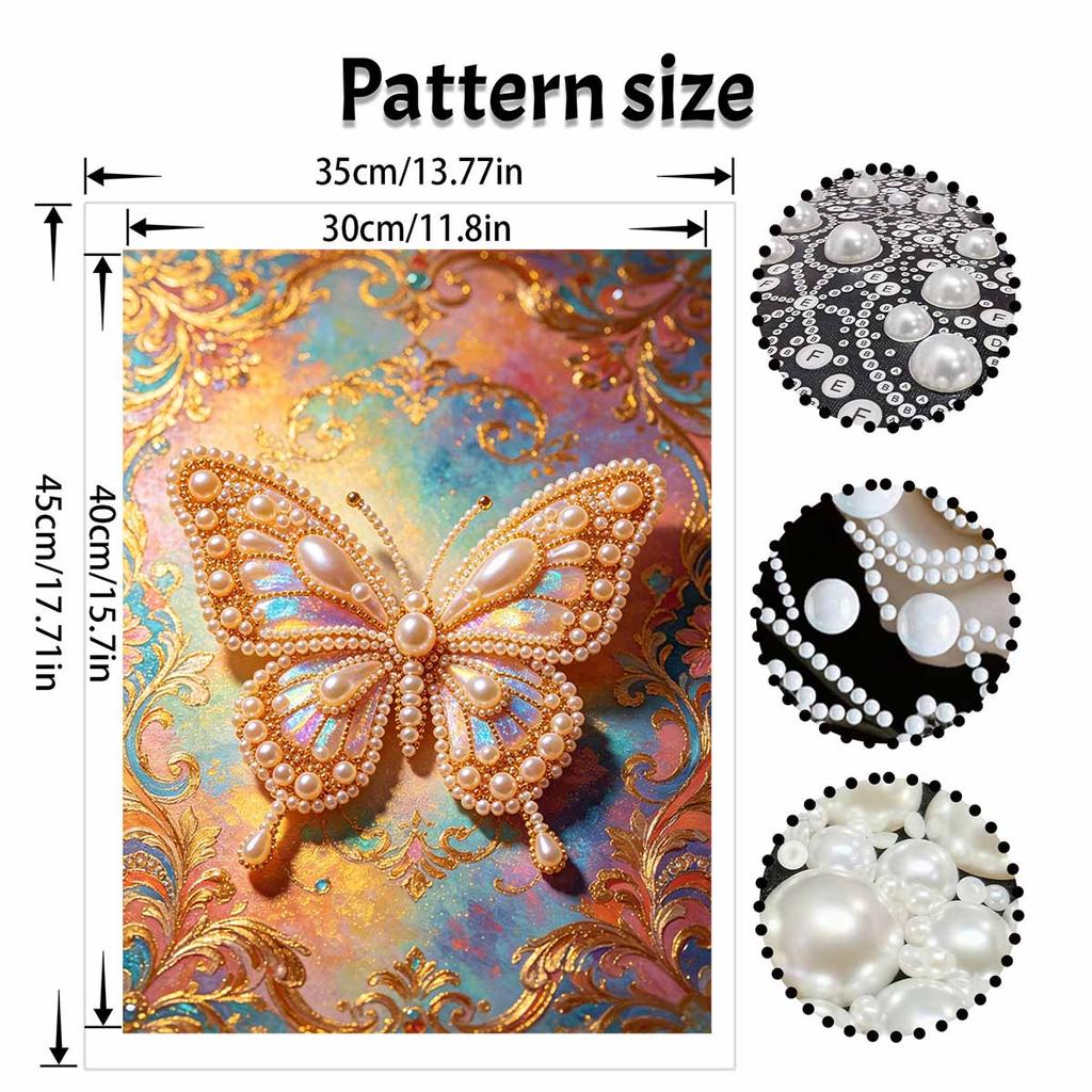 Pearl Butterfly Pearl Kit 5D Round Rhinestone Art Handmade Wall Picture Elegant Home Decor Present for Daily and Holiday Use