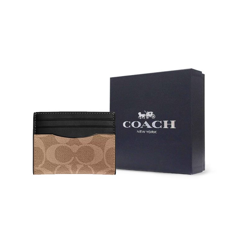 Coach Card Case 10 Classic Monogram Simple Coated Canvas And Refined Calfskin ID Holder Unisex Card Holder Bronze Brown CQ031-QBTN2