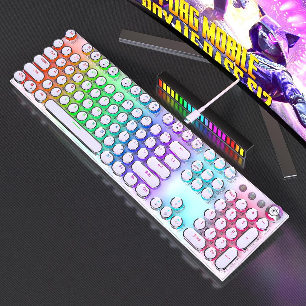 104-Key Wireless RGB Retro Punk Mechanical Keyboard with Electroplated Knob for Gaming & Office Use.
