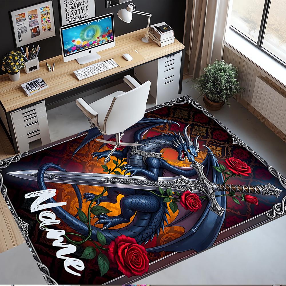Custom Name Dragon Printed Carpet,Rug for Office Chair Living Room Bedroom Kitchen Room Decor Gifts.