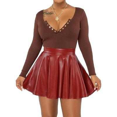 Women's Clothing Sexy Solid Color PU Skirt Women's Skirt Mini Skirt Umbrella Skirt