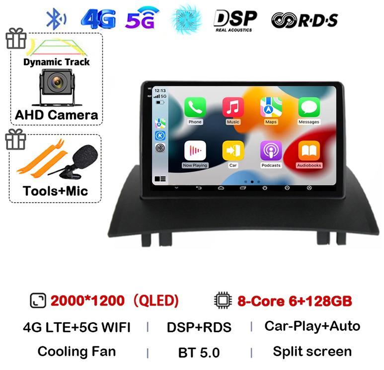 Android 14 Carplay Auto For Renault Megane 2 2002 2003 2004 2005 2006 2007 2008 2009 Multimedia Car Radio Player WIFI+4G Stereo