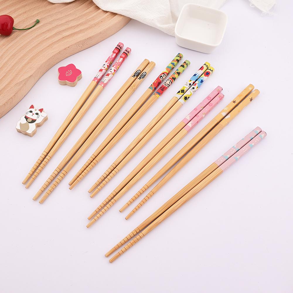 5 Pairs Bamboo Wooden Chopsticks Chinese Food Tableware Japanese Sushi Sticks Washable Dishes Kitchen Accessories Set