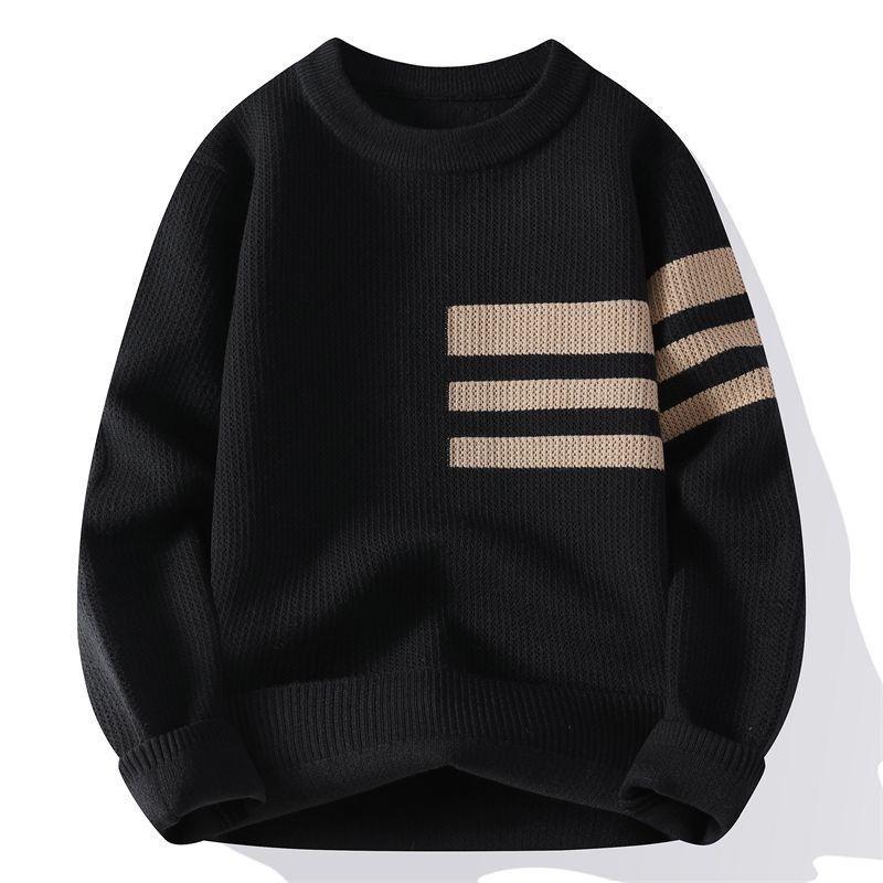 

Men s Winter New Collection with Velvet Thickened Warm Knitted Youth Round Neck Sweater Hoodie L чёрный