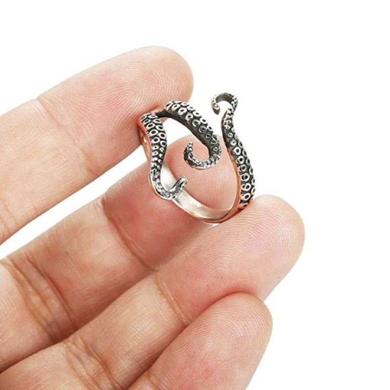 Meier Men s octopus ring - adjustable open design, trendy & punk-inspired squid ring