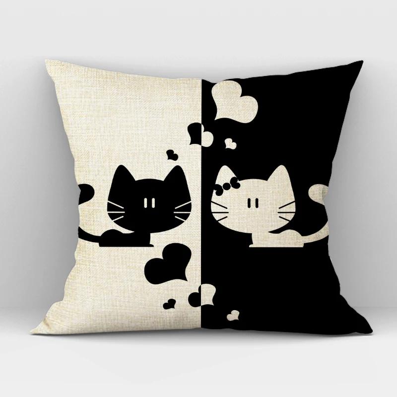 Black White Hand Painting Cat Cushion Cover Nordic Decoration Design Pillow Cover for Home Sofa Decor Cute Throw Pillow Case
